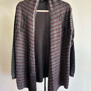Cashmere Striped Gray and Red Women's Cardigan